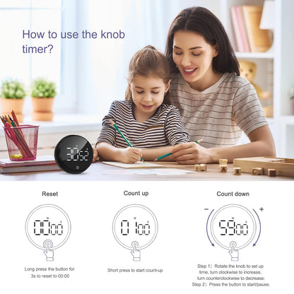 Magnetic Digital Kitchen Timer, Large LED Screen Timer with 3 Volume Levels, Short Time Egg Timer, Stopwatch, Digital Countdown Countup for Cooking, Baking, Sports, Studying Etc.